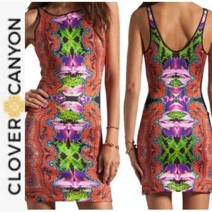 Clover Canyon Orange Orchid Trip Night Out Neoprene Bodycon Dress m